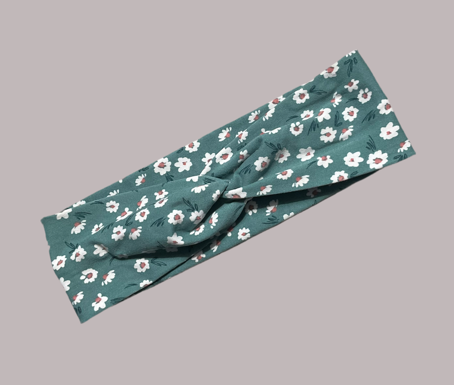 Wide twisted earth green with white mini flowers for sports, yoga, workouts, facials fashionable and comfortable