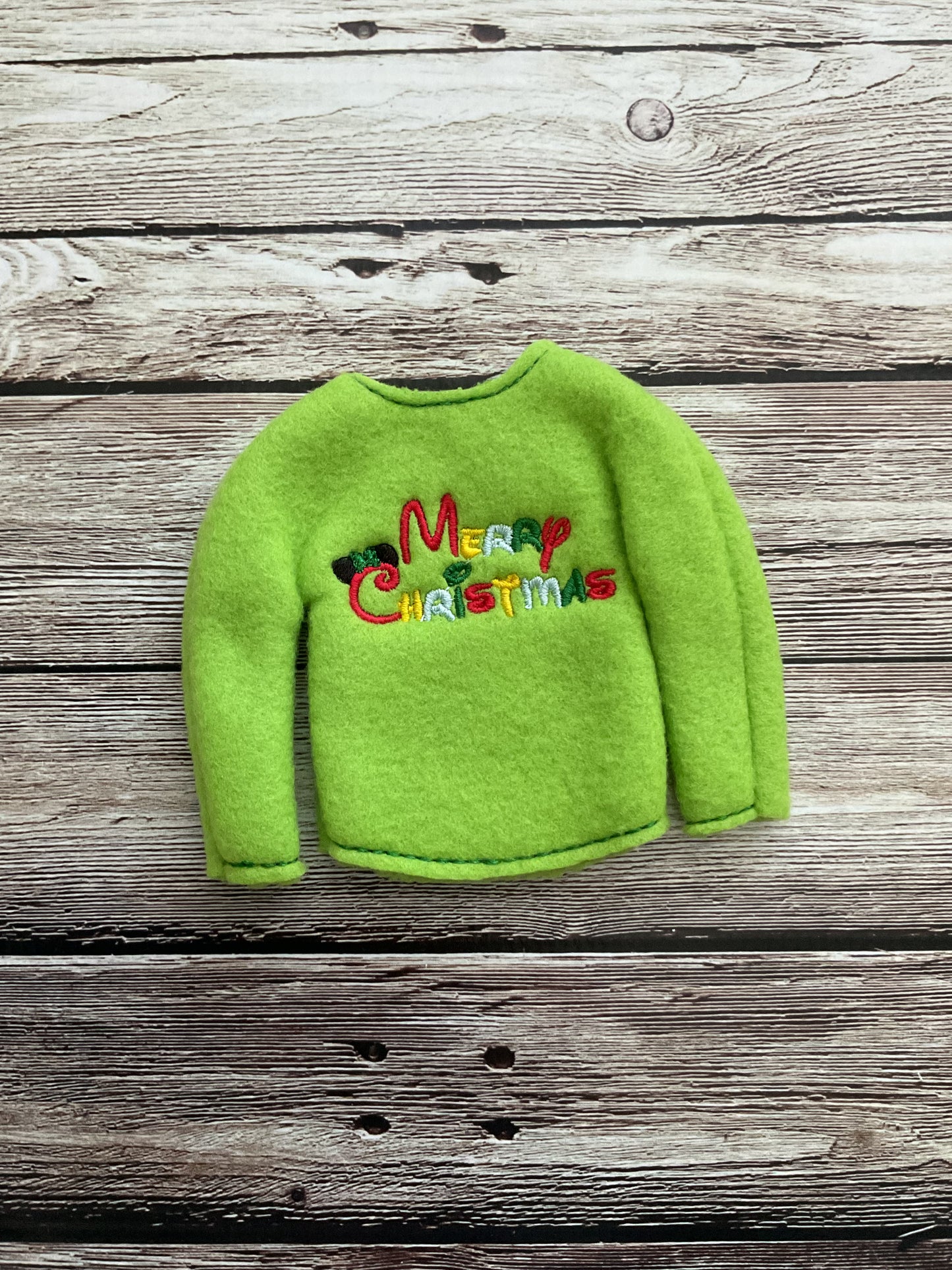 (253) Holiday Elf/Doll Sweater Merry Christmas Girl Mouse Ears