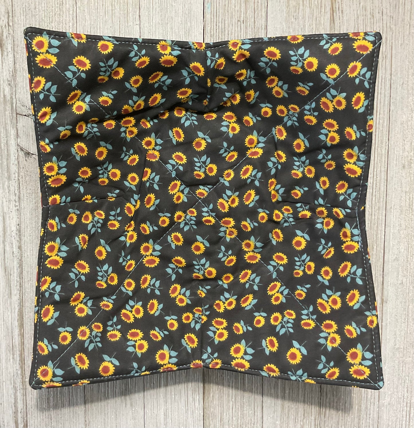 Microwave Bowl Potholder - Dark Brown with Sunflowers