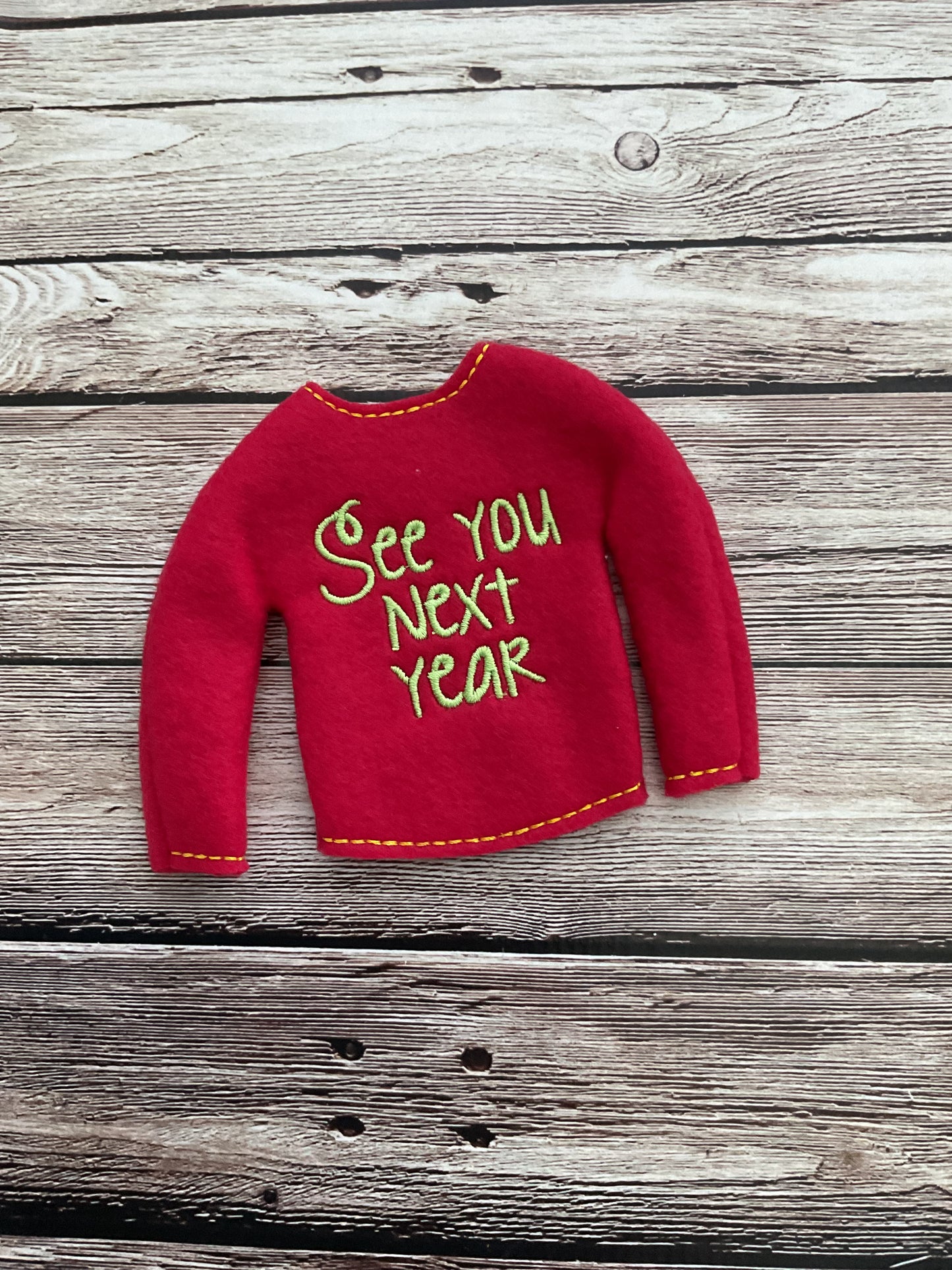 (121) HolidayElf/Doll Sweater featuring a saying “See You Next Year” Long Sleeve