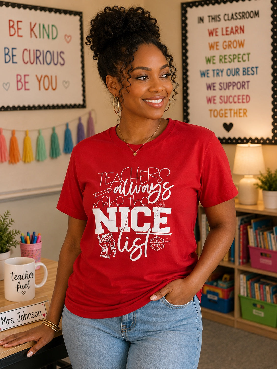 Teachers Always Make the Nice List T-Shirt | Christmas Teacher Tee