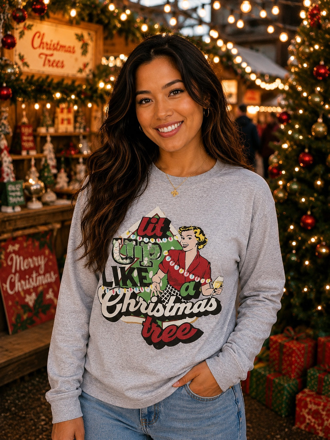 Lit Up Like a Christmas Tree Long Sleeve Shirt | Retro Holiday Tee