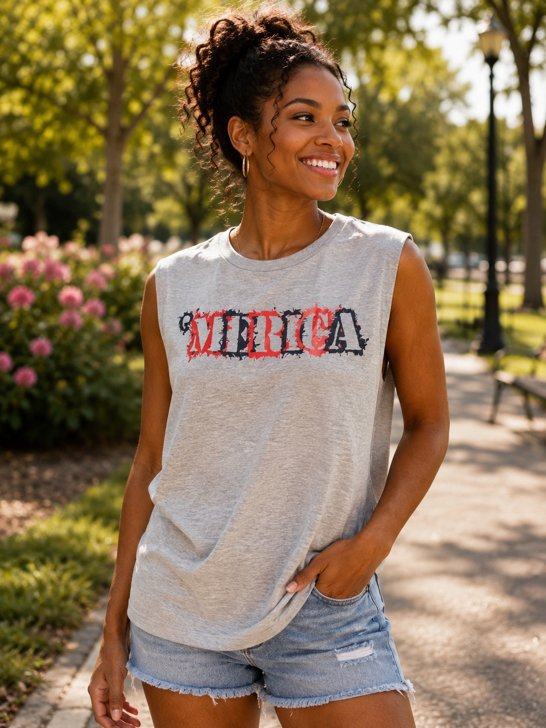 Merica Patriotic Sleeveless Shirt | Distressed Red White & Blue USA Tank