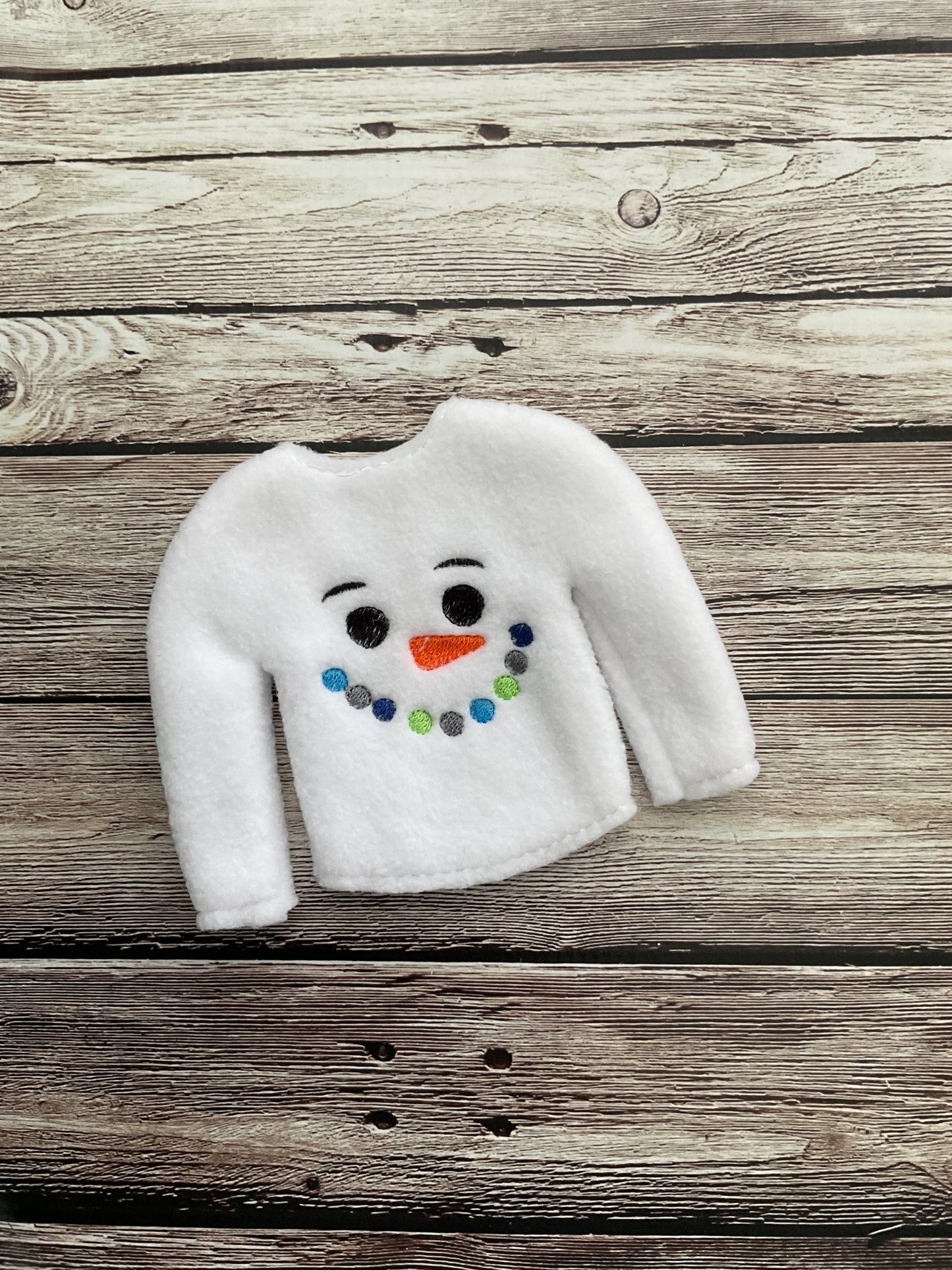 (128) Holiday Elf/Doll Sweater featuring a Snowman Face