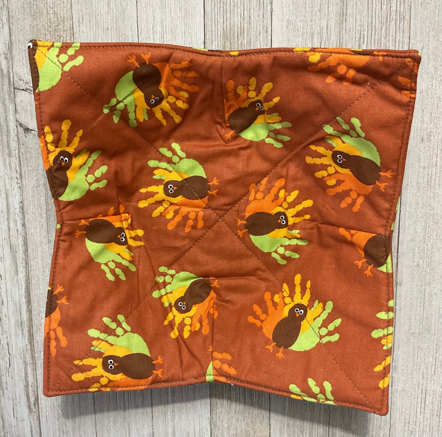 Small Microwave Bowl Potholder - Handprint Turkeys