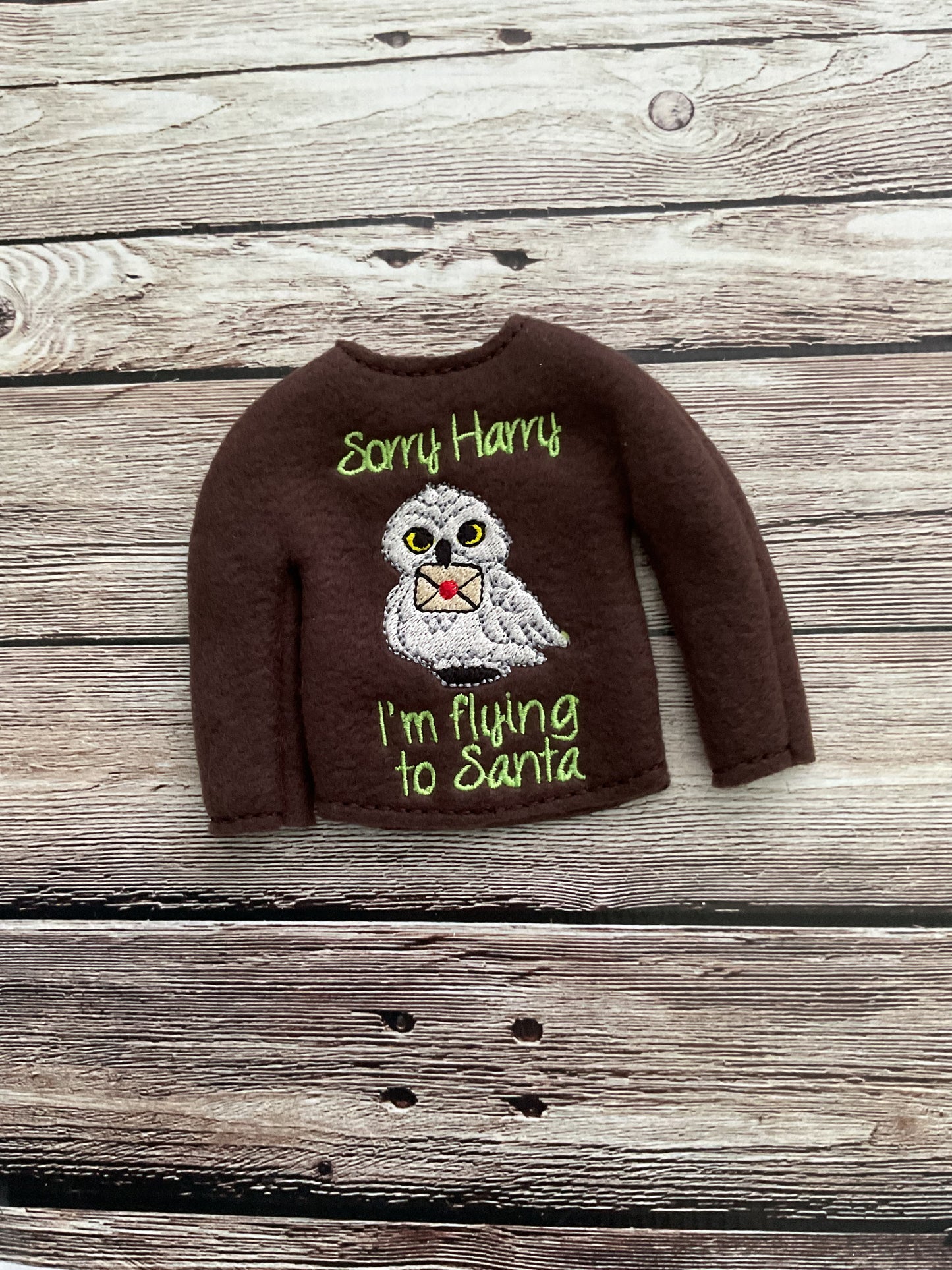 (109) Holiday Elf/Doll Sweater featuring. Messenger Owl Sorry Harry I flying to Santa