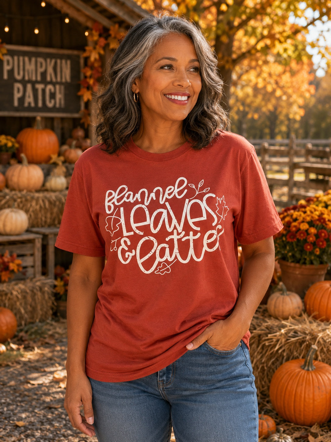 Flannel Leaves & Lattes T-Shirt | Cozy Fall Graphic Tee