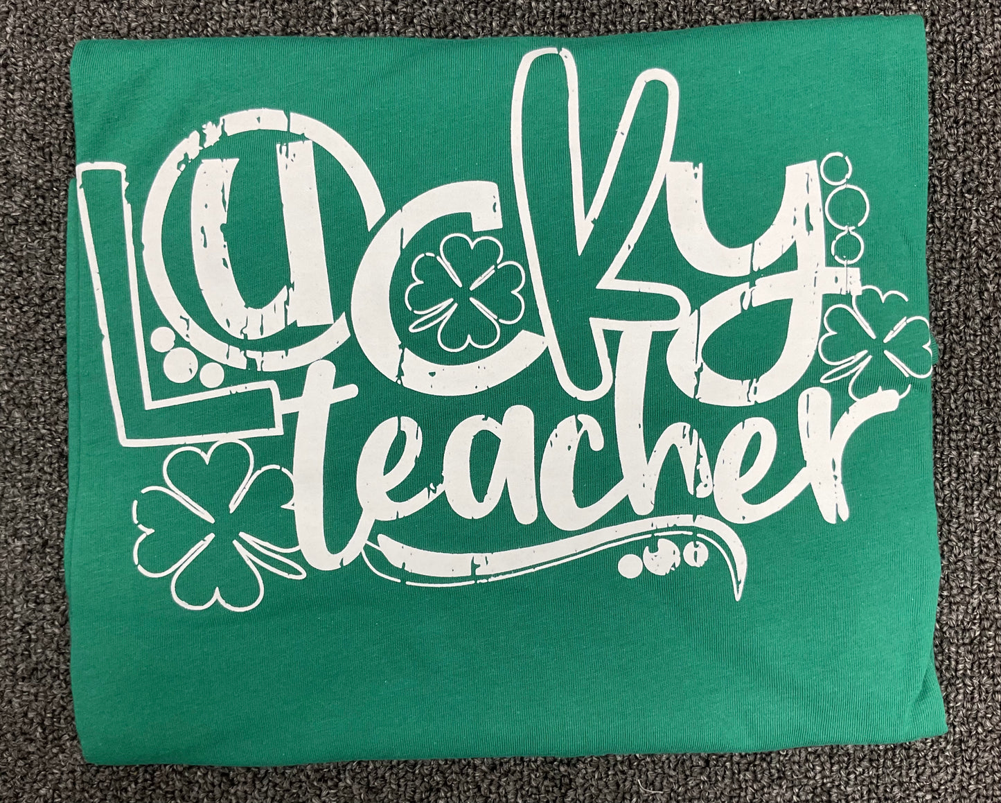 Lucky Teacher with four -leaf clovers vintage - Kelly Green