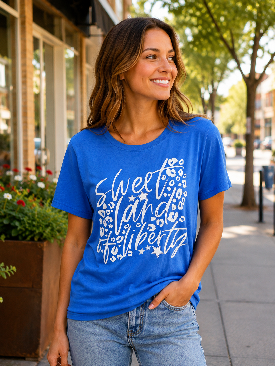 Sweet Land of Liberty Graphic T-Shirt | Blue Patriotic USA Tee
