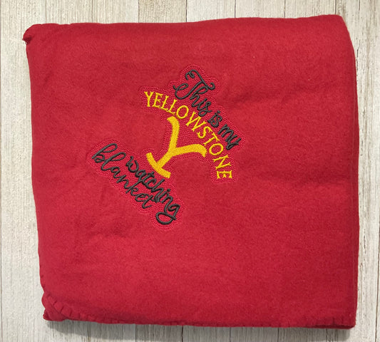 This is my Yellowstone Watching blanket embroidered on a lap size blanket