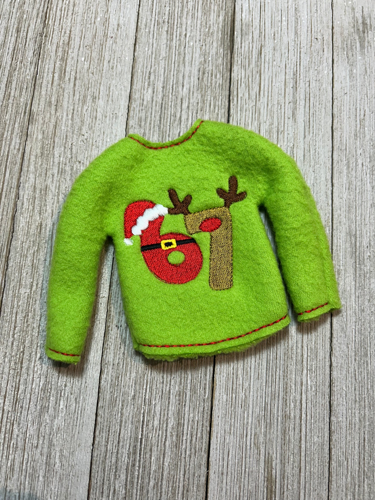 (292) Holiday Elf/Doll Sweater featuring 67 Santa Reindeer