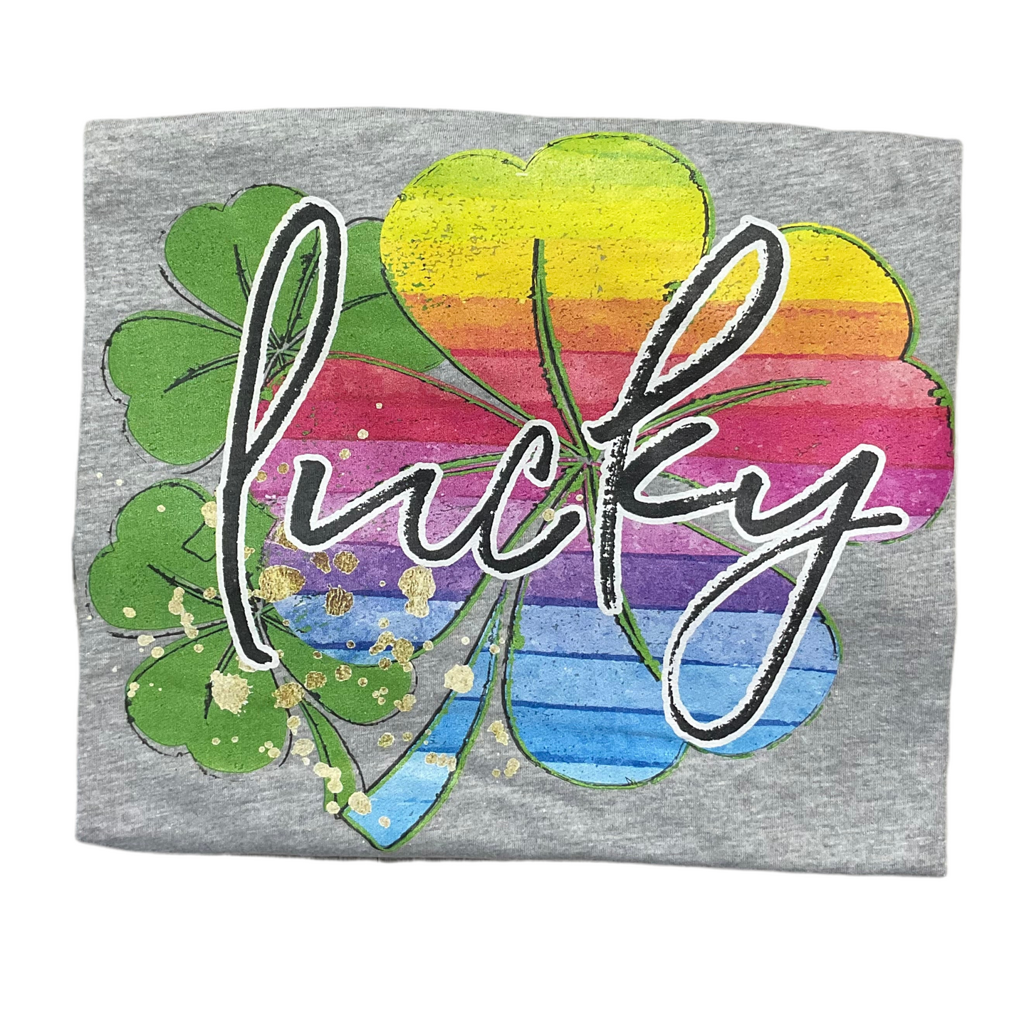 Rainbow Clover Lucky Graphic T - Heather Gray