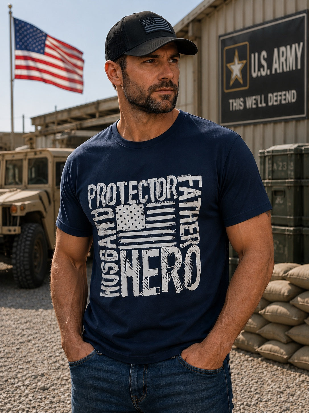 Protector Father Husband Hero T-Shirt | Patriotic American Flag Dad Tee