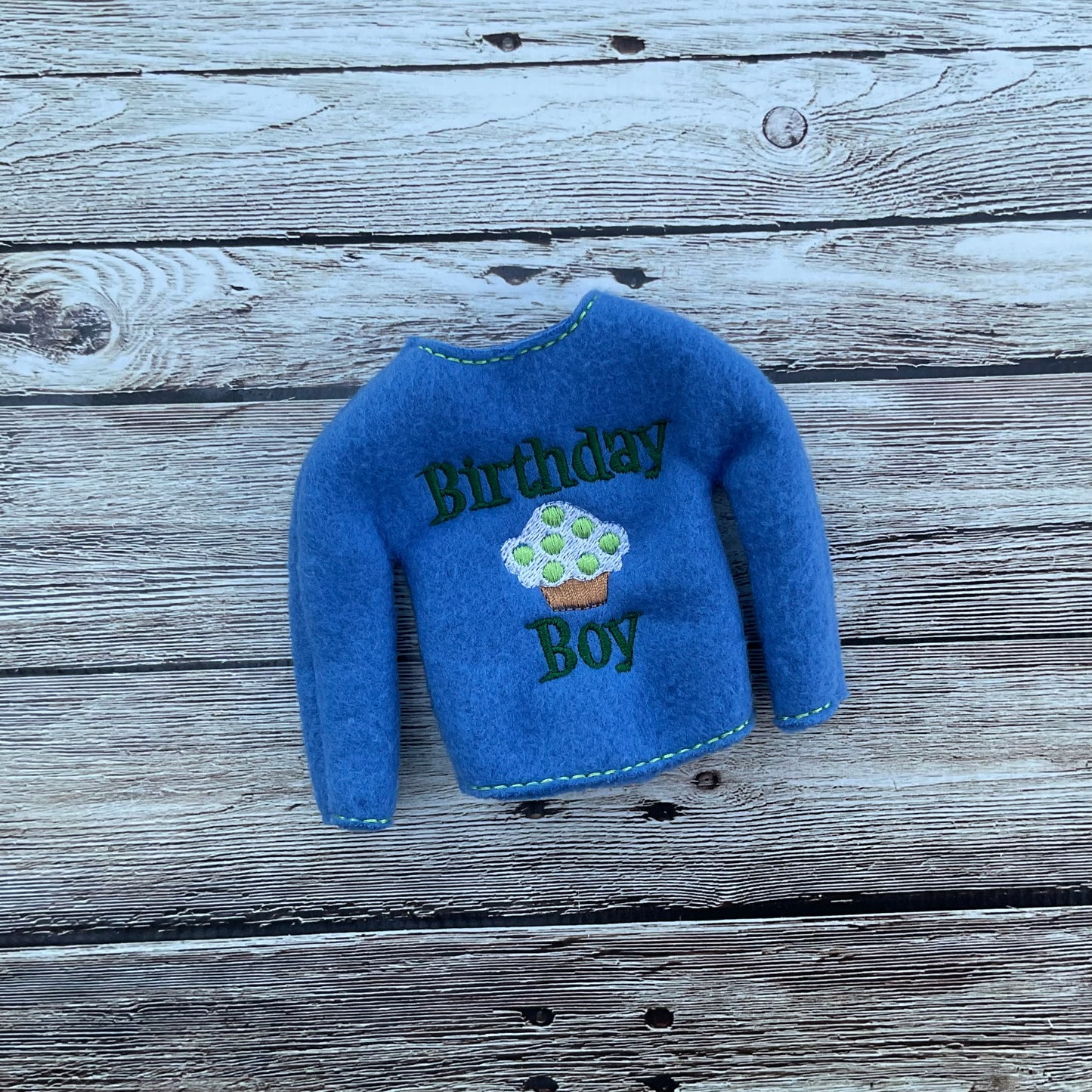 (242) Holiday Elf/Doll Sweater Birthday Boy Cupcake