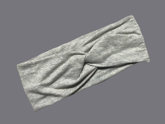 Wide twisted athletic heather gray headband for sports, yoga, workouts, facials fashionable and comfortable