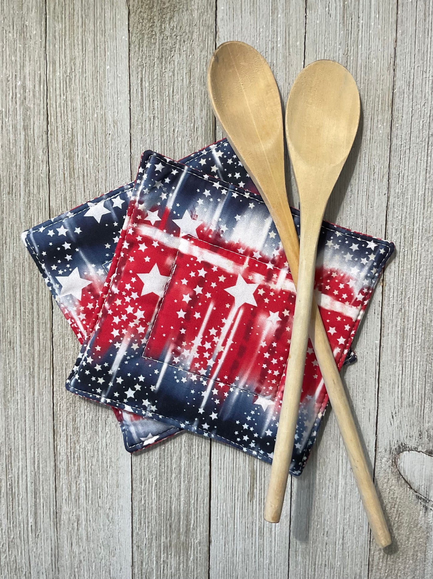 Red, White and Blue Potholder Hot Pad featuring Stars 6”x6”