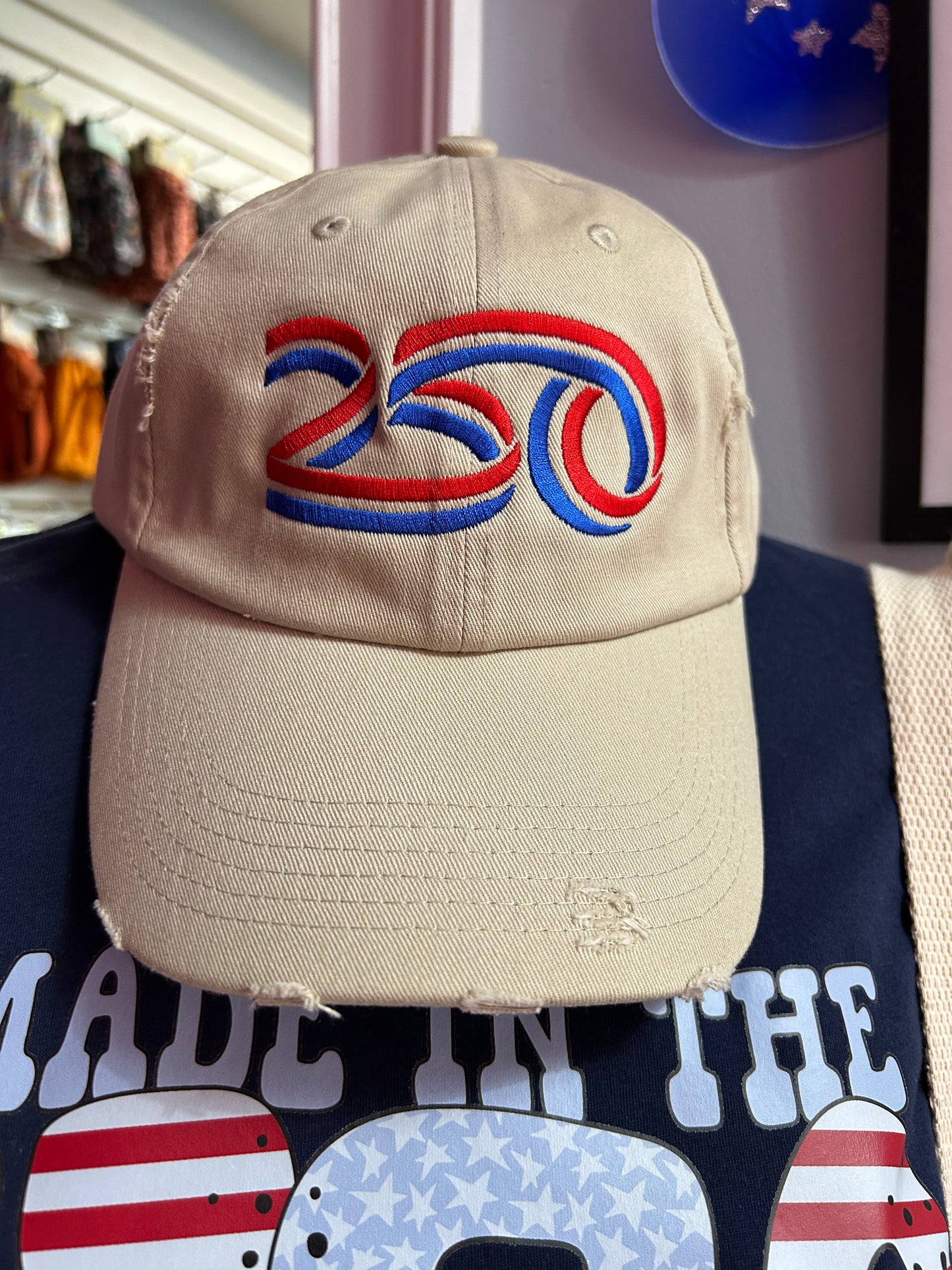 250 America Embroidered Distressed Baseball Cap | Patriotic Adjustable Hat