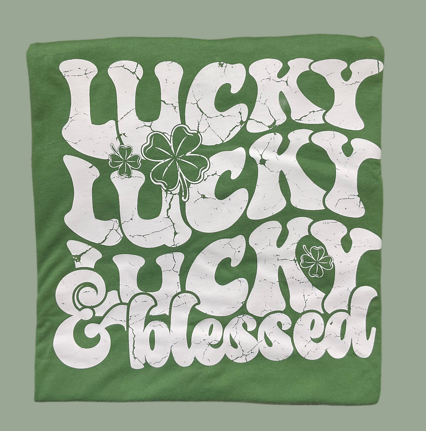 Lucky Lucky Lucky & Blessed vintage look Graphic T - Green