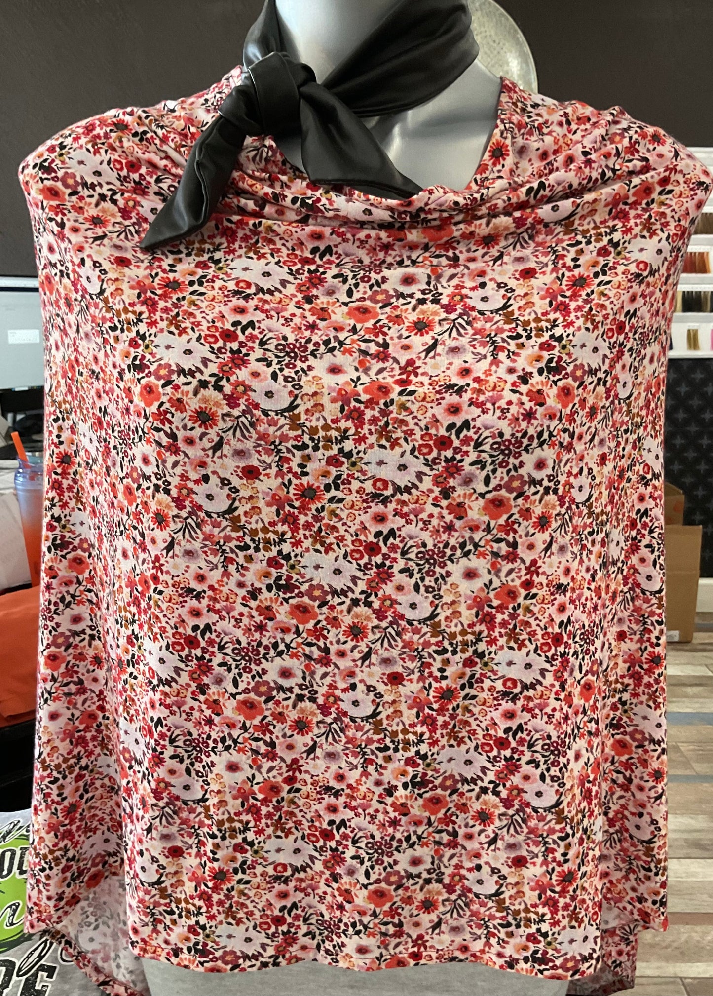 Fashionable Shawl Coverup - floral pink/orange