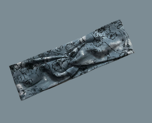 Wide twisted Soft Brushed Blue with Navy simple flowers Headband for sports, yoga, workouts, facials fashionable and comfortable