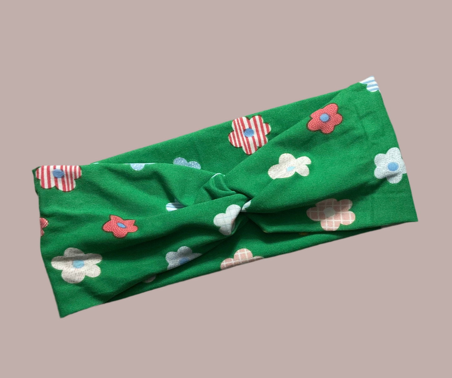 Wide Girl Scout Green with Flowers Twisted Headband for sports, yoga, workouts, facials fashionable and comfortable