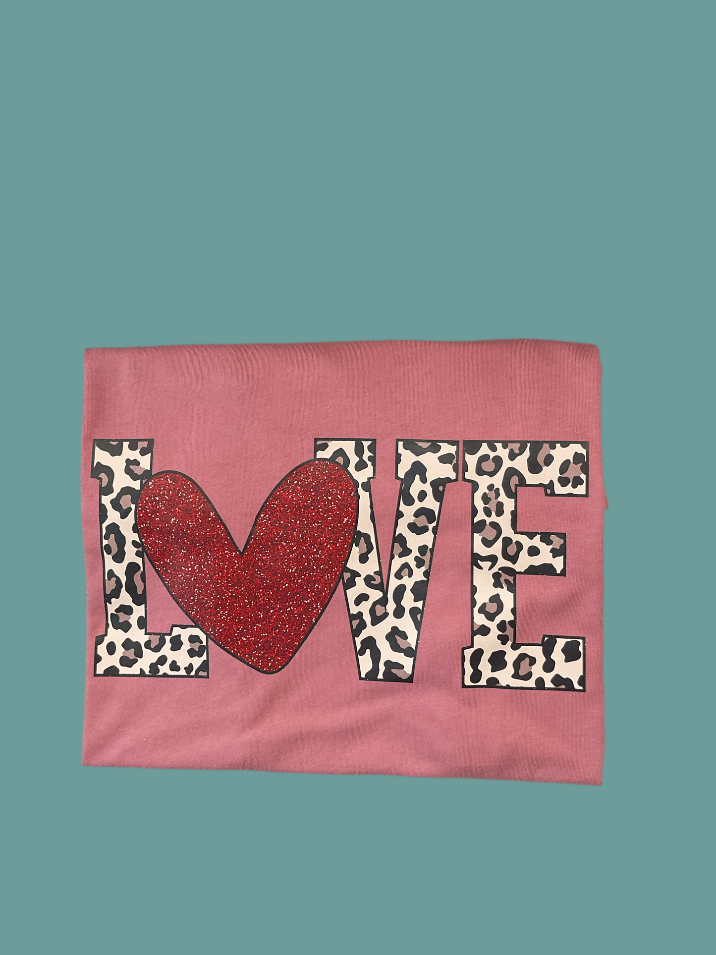 LOVE leopard print Graphic T with Heart - Pink