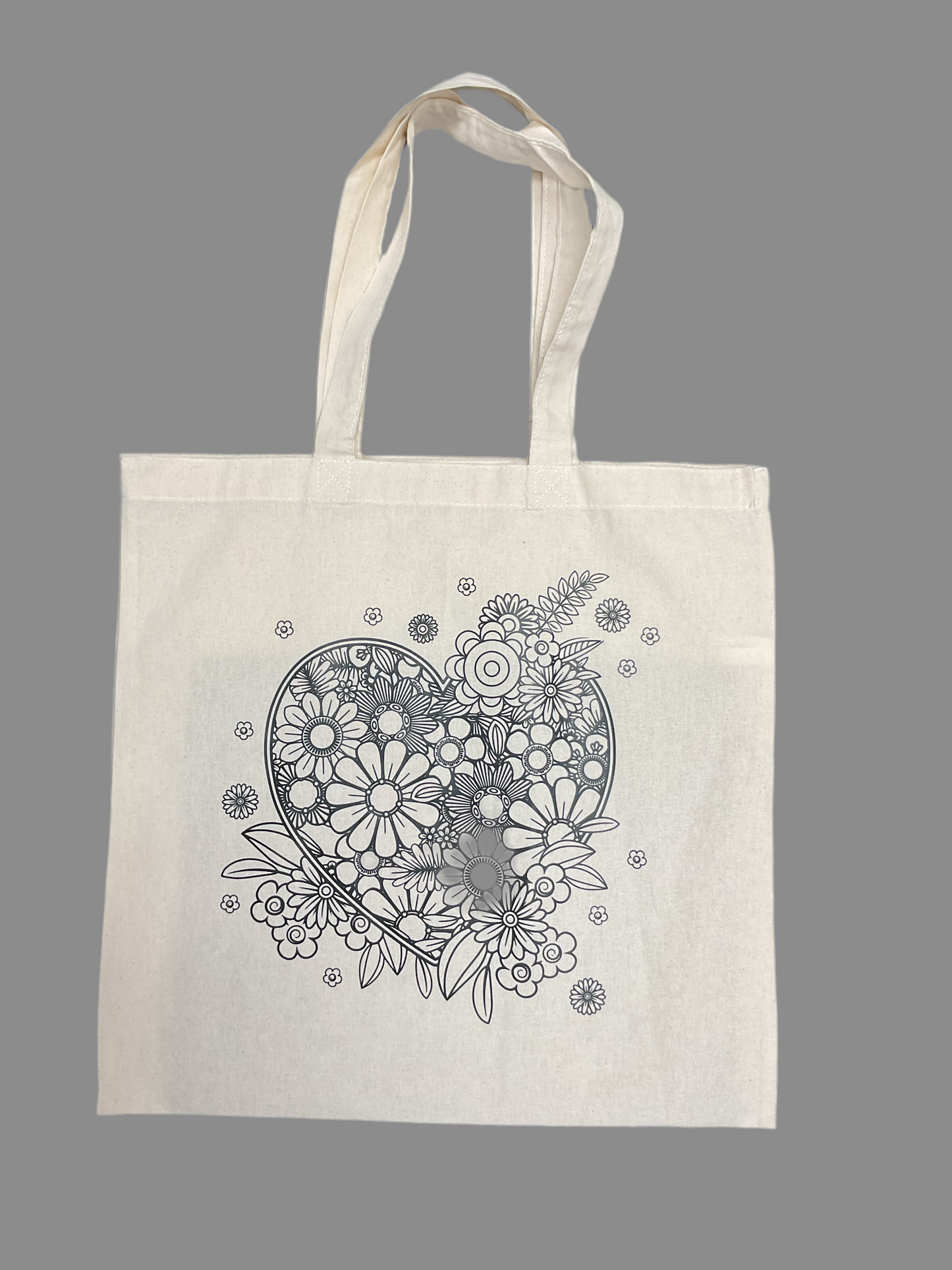 Heart filled with flowers ready to color reusable shopping tote bag