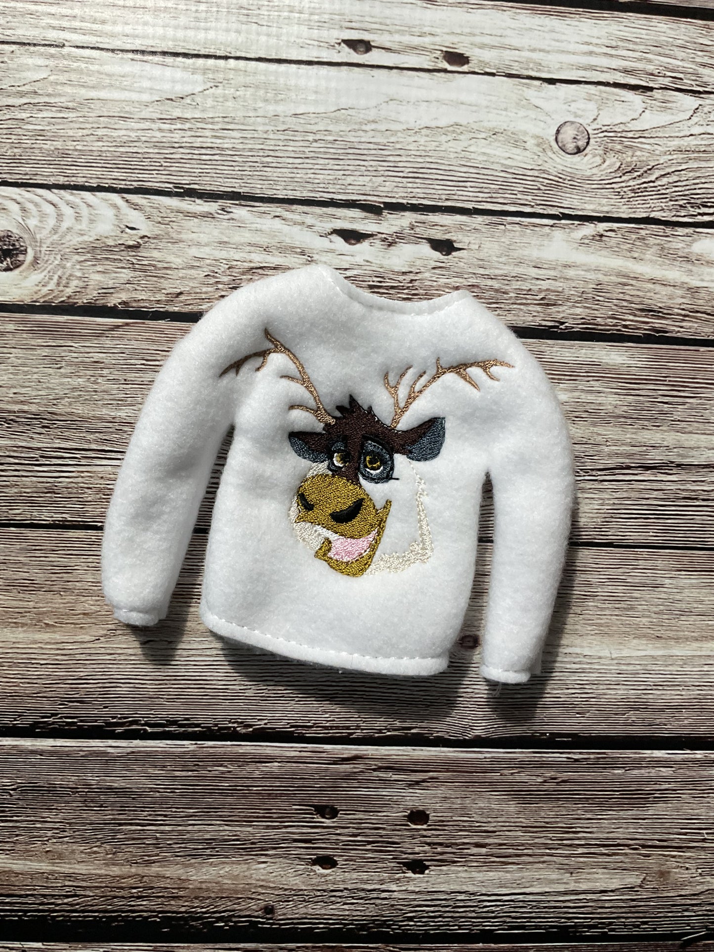 (269) Holiday Elf/Doll Sweater featuring the Ice Frozen Reindeer