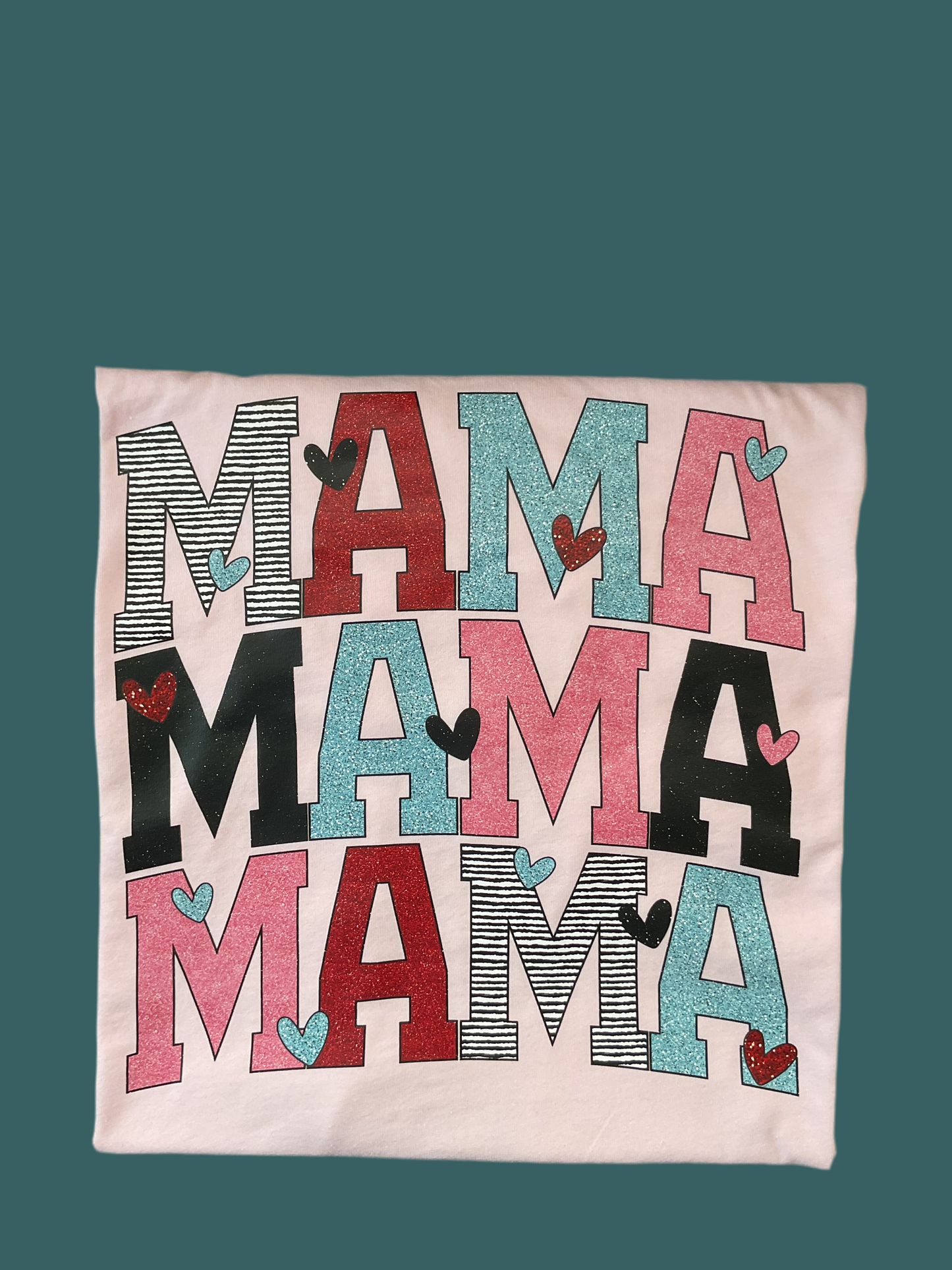 MAMA MAMA MAMA Fun Graphic T with hearts - Light Pink