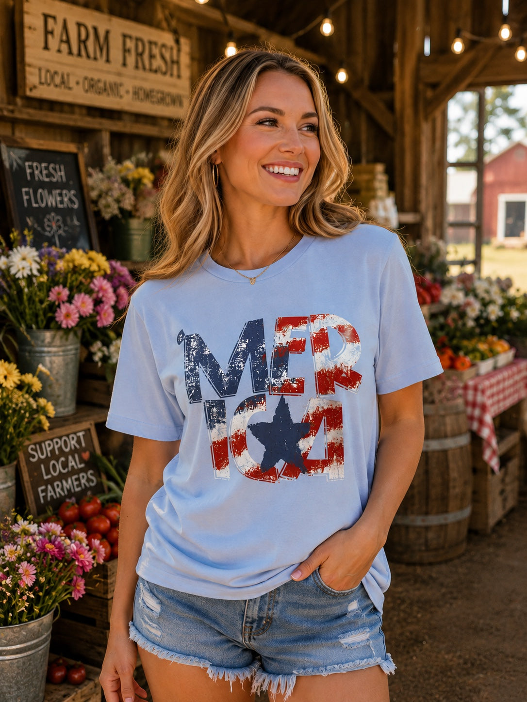 Merica Patriotic Graphic T-Shirt | Distressed American Flag USA Tee