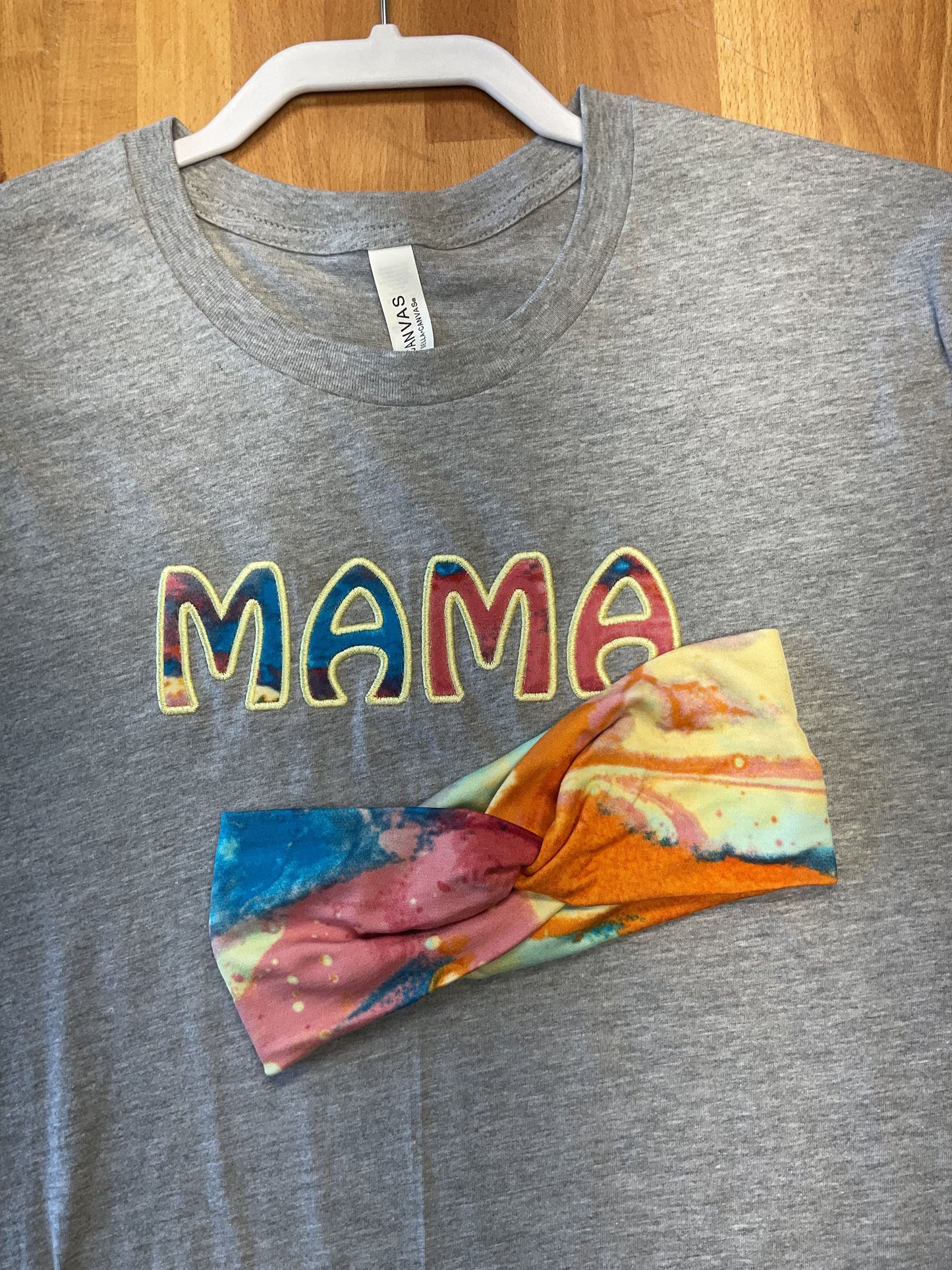 Water Color MAMA T-Shirt with matching Headband- Heather Gray