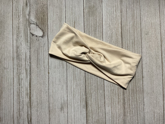 Wide Twisted Head Band in Tan for Sports, Yoga, Workouts, Facials. Fashionable and comfortable