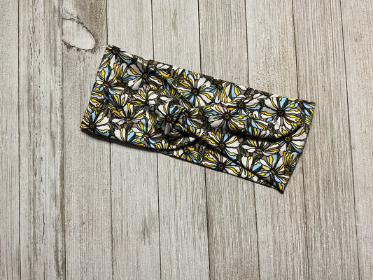 Wide Twisted fall flowers headband for sports, yoga, workouts, facials, fashionable and comfortable