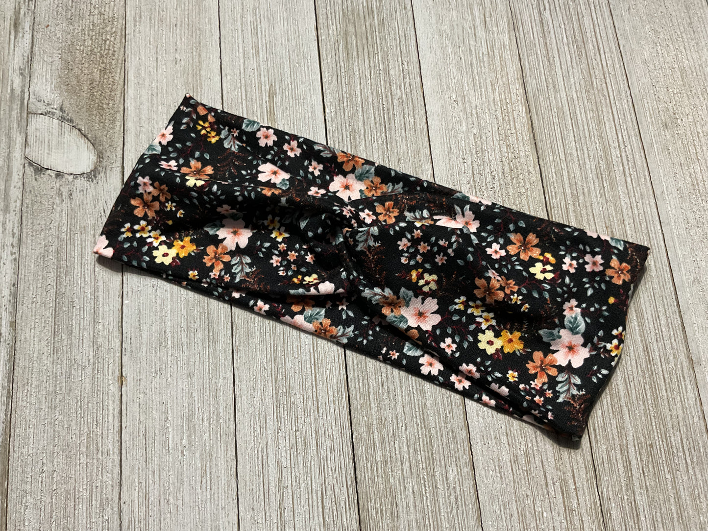 Wide Twisted black with fall floral headband for sports, yoga, workouts, facials, fashionable and comfortable