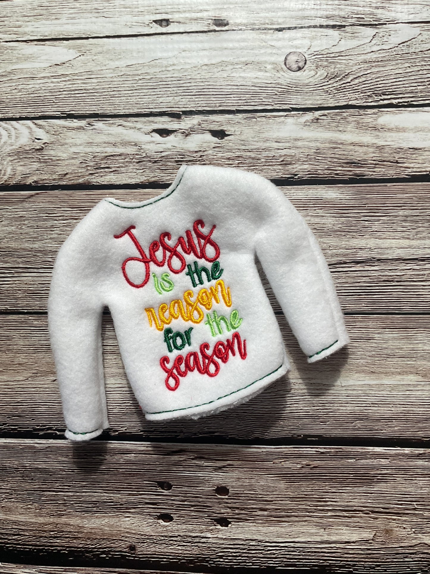 (236) Holiday Elf/Doll Sweater Jesus is the Reason for the Season