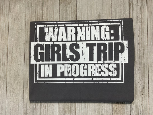 WARNING: Girls Trip in Progress Graphic T - Dark Gray
