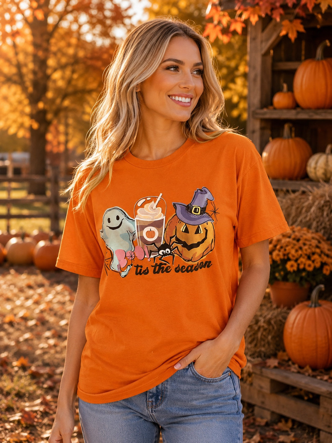 ’Tis the Season Halloween T-Shirt | Pumpkin Ghost Coffee Graphic Tee
