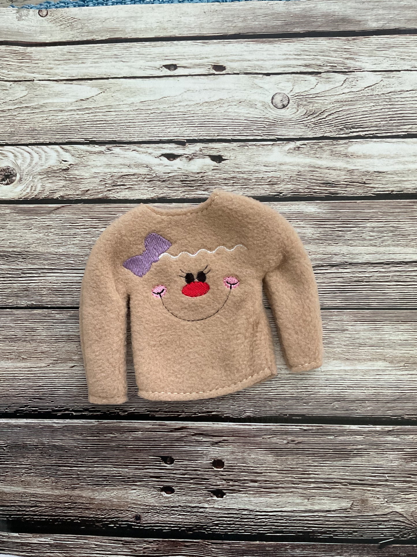 (117) Holiday Elf/Doll Sweater featuring a Gingerbread Girl Face