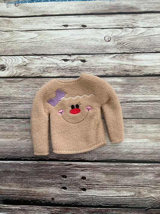 (117) Holiday Elf/Doll Sweater featuring a Gingerbread Girl Face
