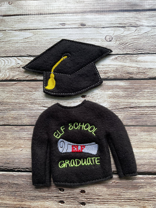 (156) Holiday Elf/Doll Sweater Elf School Graduate with Cap