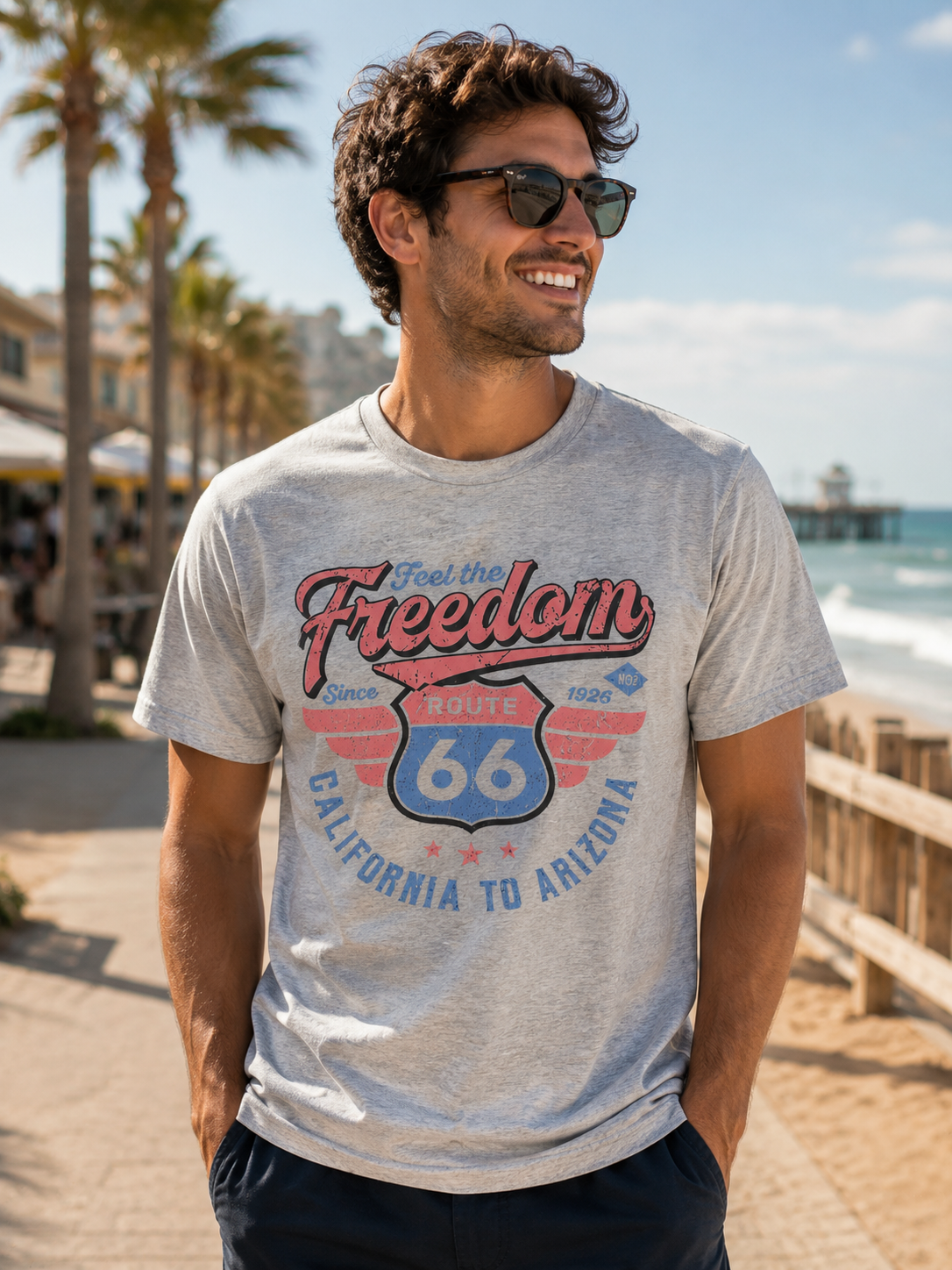 Feel the Freedom Route 66 Graphic T-Shirt | Vintage American Road Trip Tee