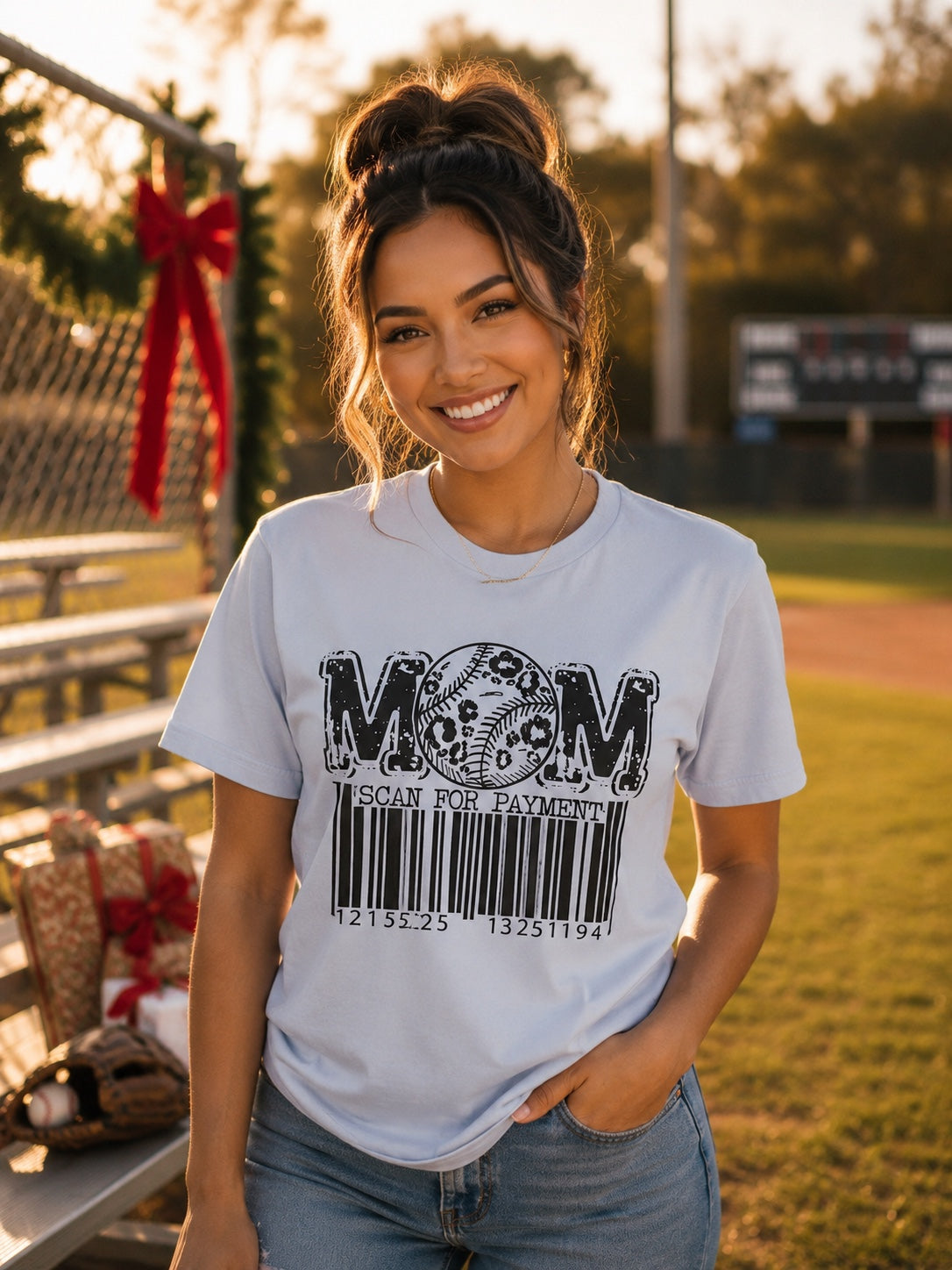 Baseball Mom Scan for Payment T-Shirt | Funny Baseball Mom Barcode Tee