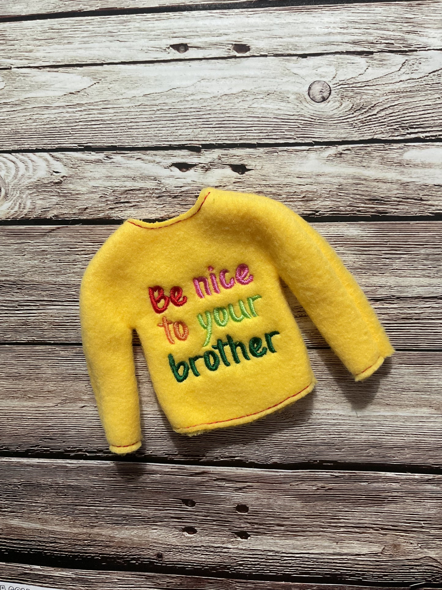 (264) Holiday Elf/Doll Sweater “Be Nice to Your Brother”