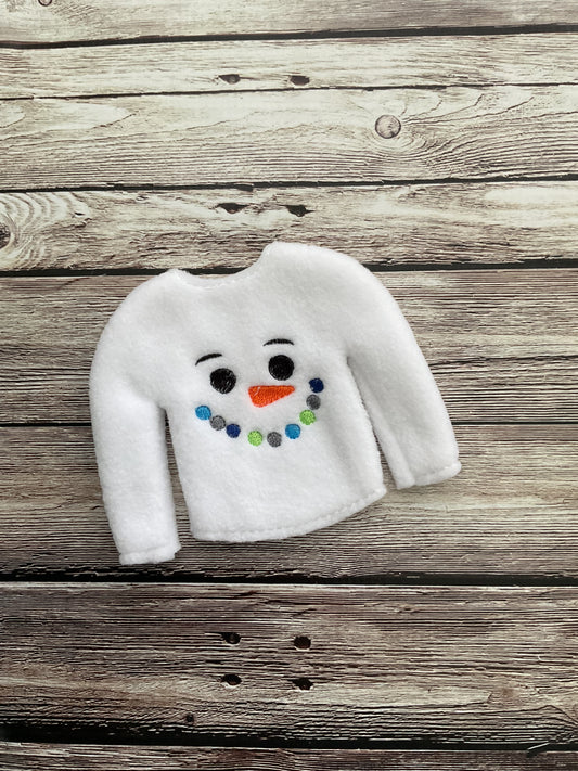 (128) Holiday Elf/Doll Sweater featuring a Snowman Face