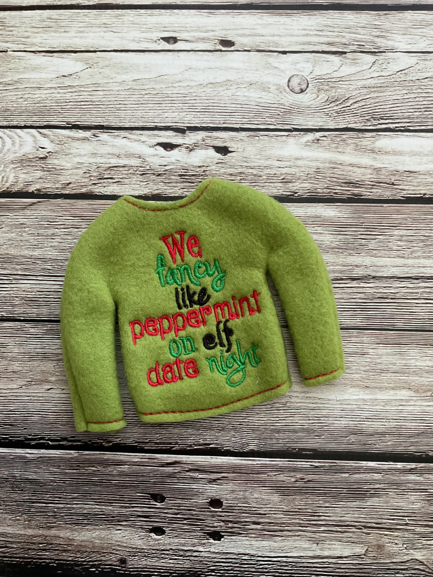 (222) Holiday Elf/Doll Sweater We Fancy Like Peppermint
