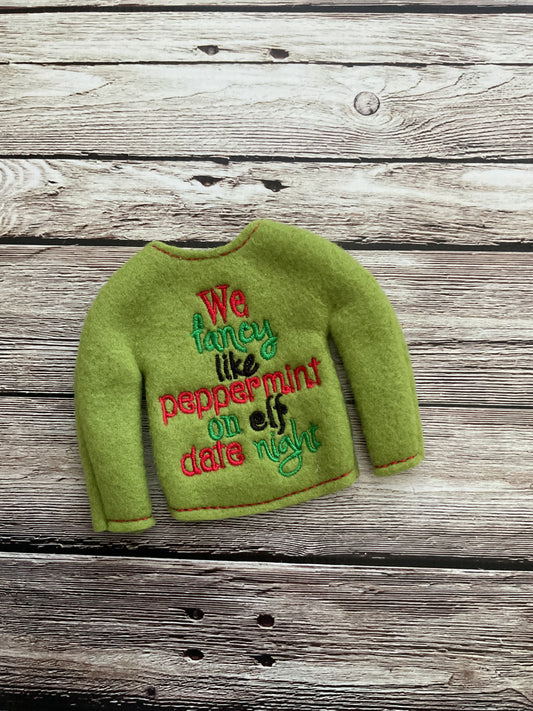 (222) Holiday Elf/Doll Sweater We Fancy Like Peppermint