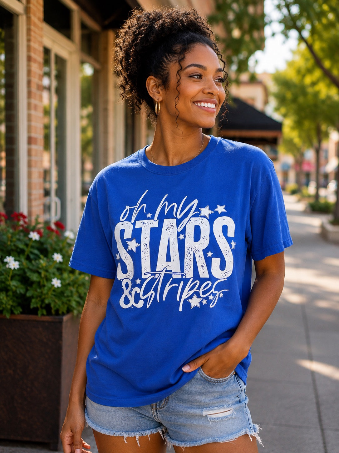 Oh My Stars & Stripes Patriotic Graphic T-Shirt | Blue USA Tee
