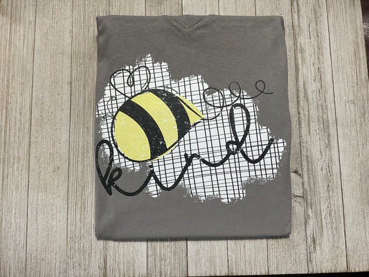 Bee Kind V Neck Graphic T - Gray