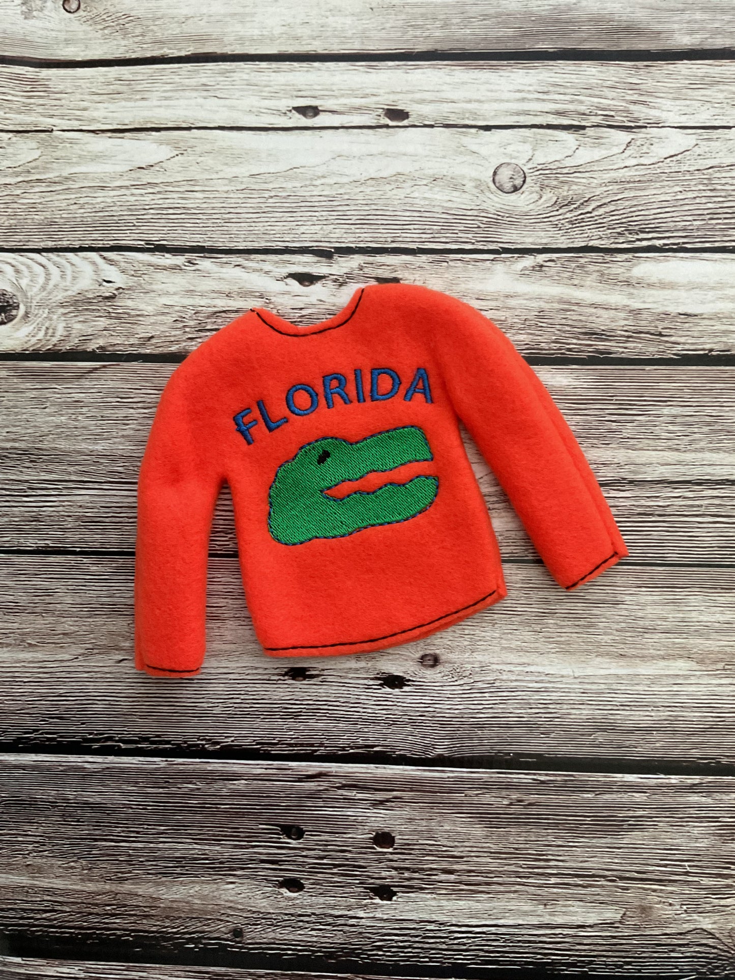 (104) Holiday Elf/Doll Sweater Florida Orange and Blue