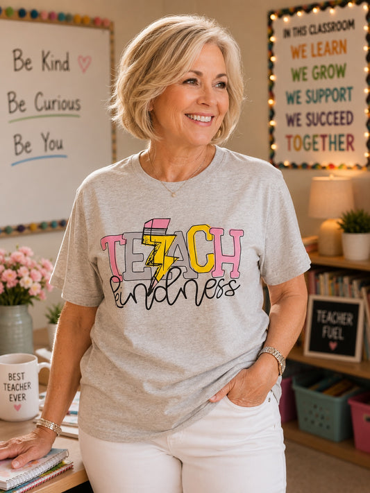 Teach Kindness T-Shirt | Colorful Teacher Classroom Tee